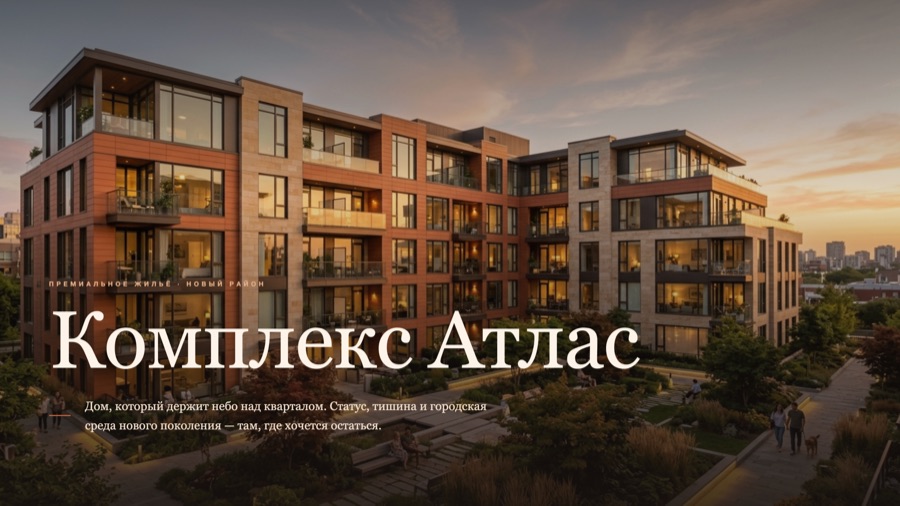 Слайд «Комплекс Атлас» из презентации для продажи недвижимости